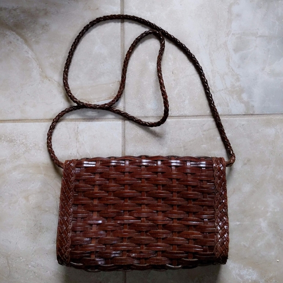 Vintage Made in Brazil Woven Leather Convertible Crossbody Purse Clutch - Picture 7 of 7